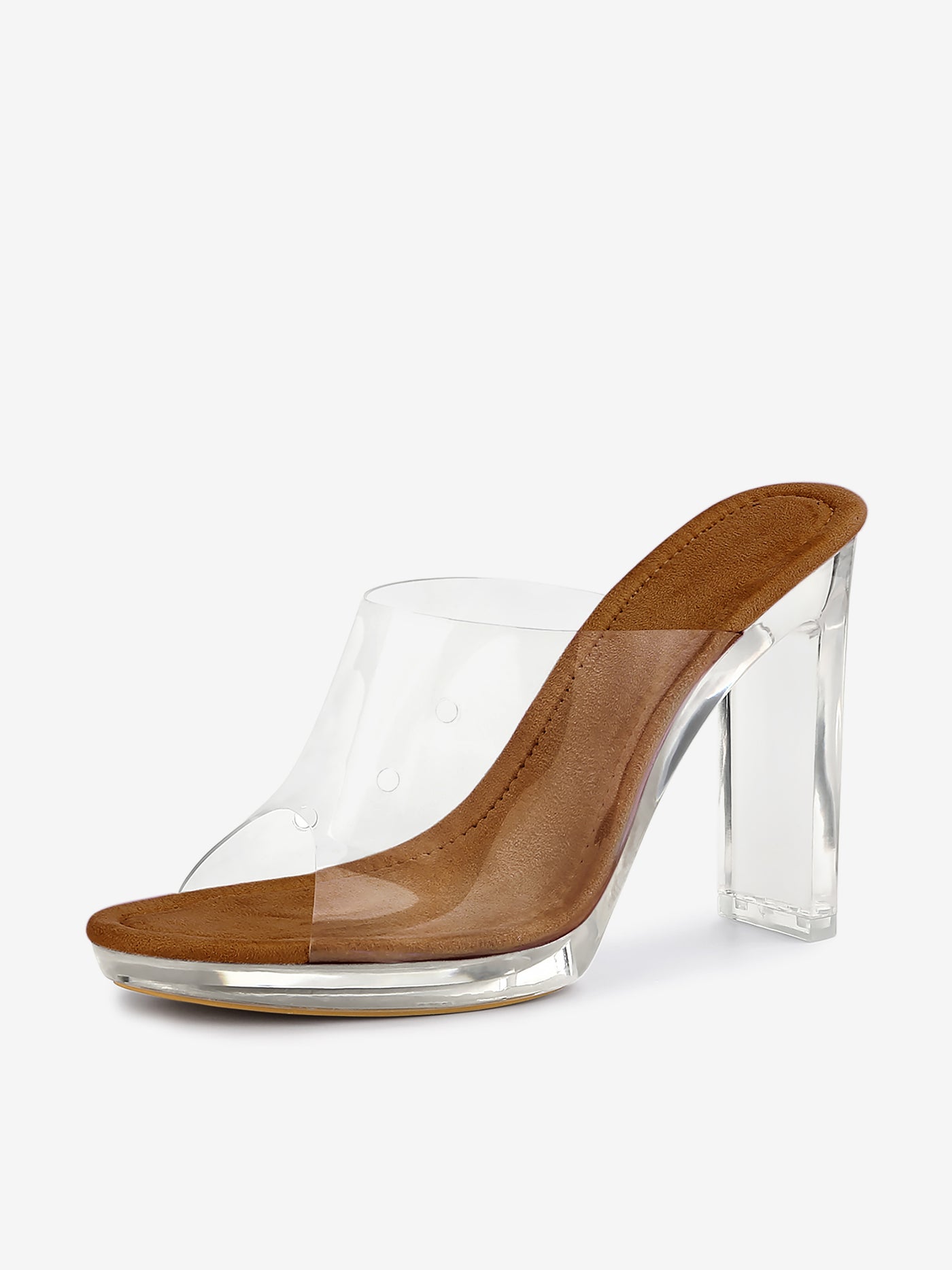 Allegra K Clear Heel Platform Open Toe Chunky Slides Sandals