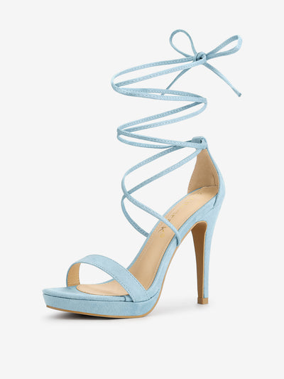 Faux Suede Platform Stiletto Heel Lace Up Sandals