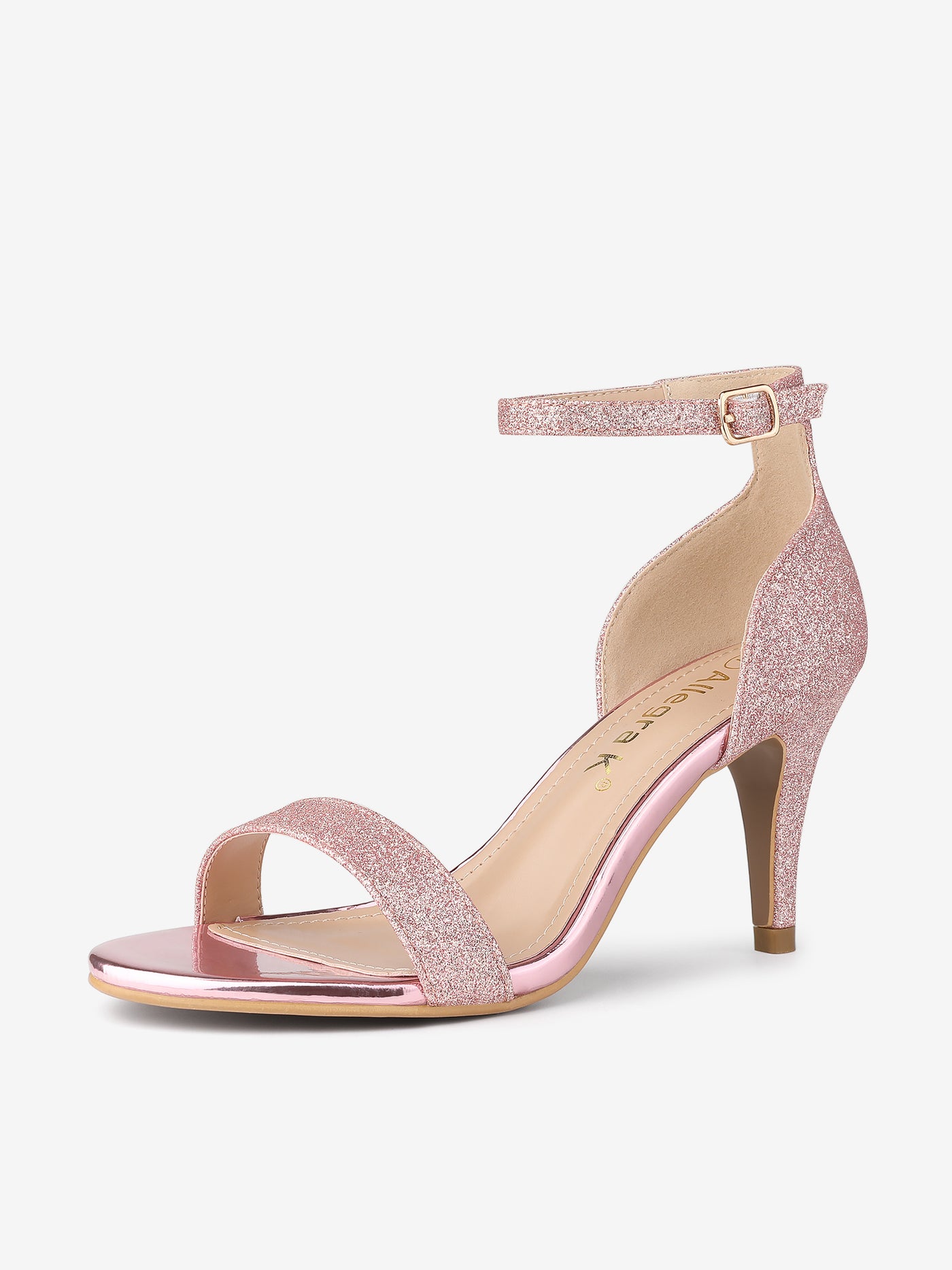 Allegra K Glitter Ankle Strap Stiletto Heel Sandals