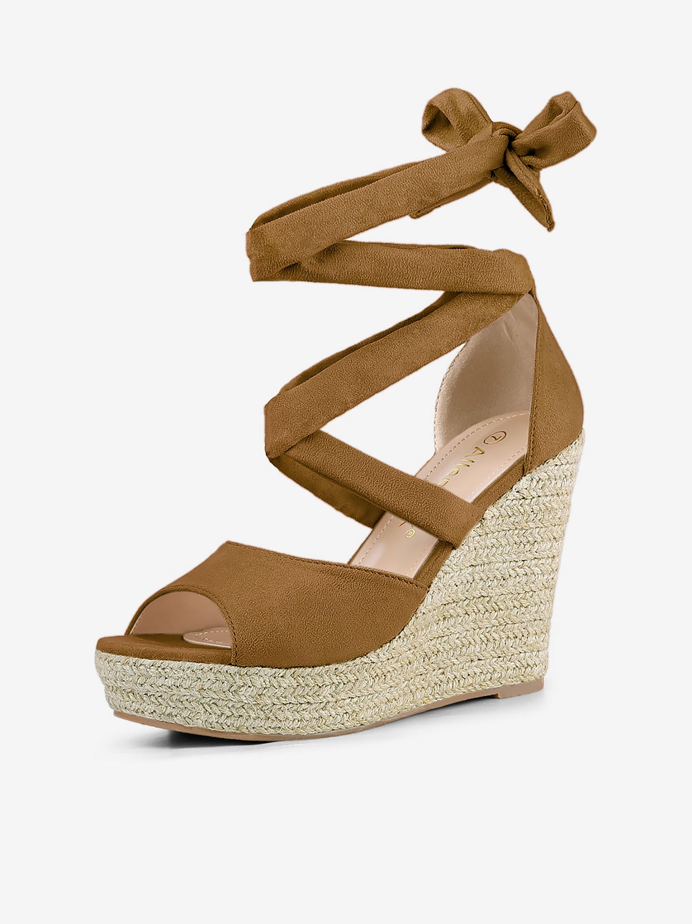 Allegra K Faux Suede Lace Up Espadrille Wedge Heel Sandals