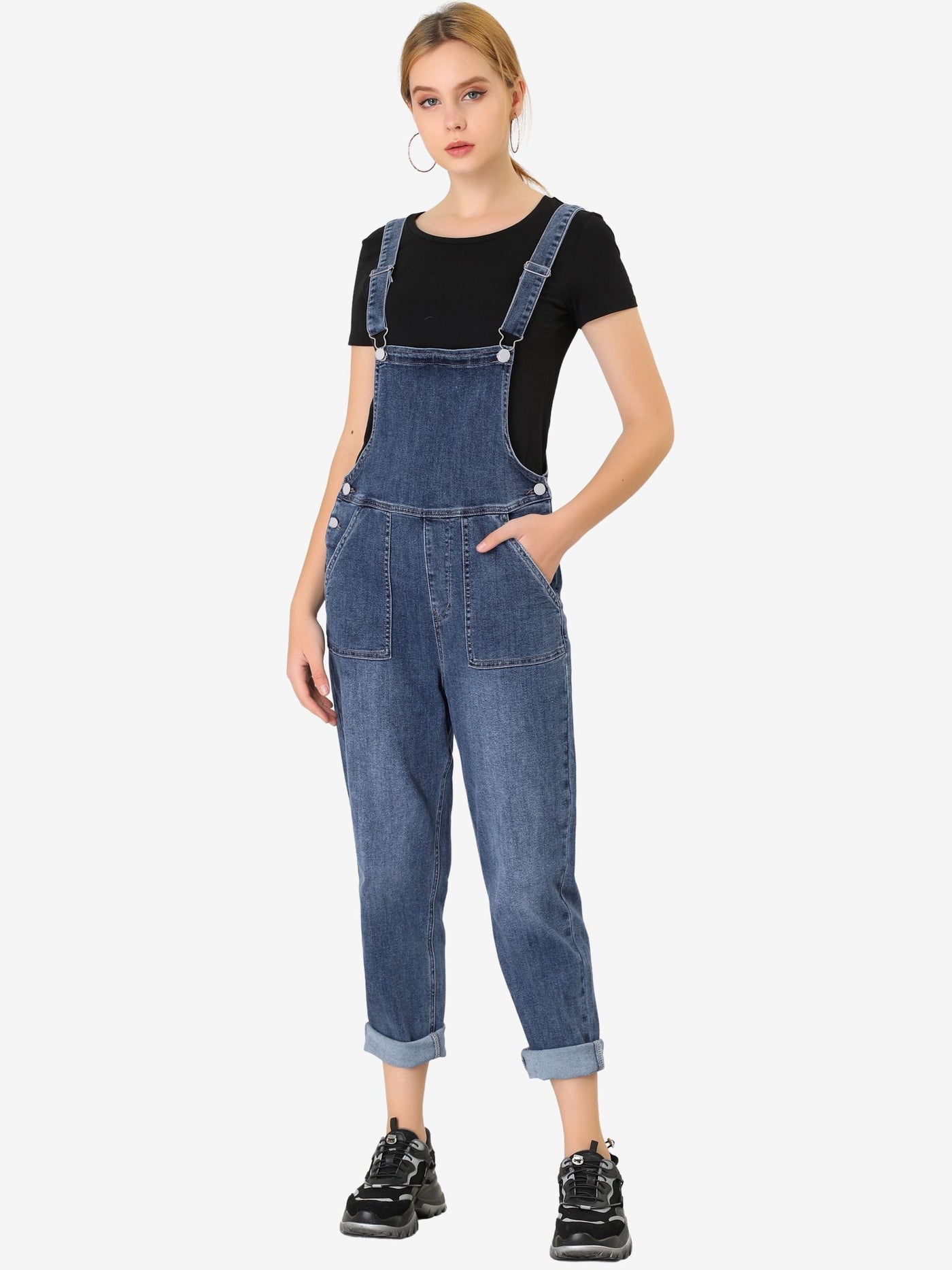 Allegra K Casual Adjustable Denim Bib Long Overalls Jeans Pants Jumpsuits