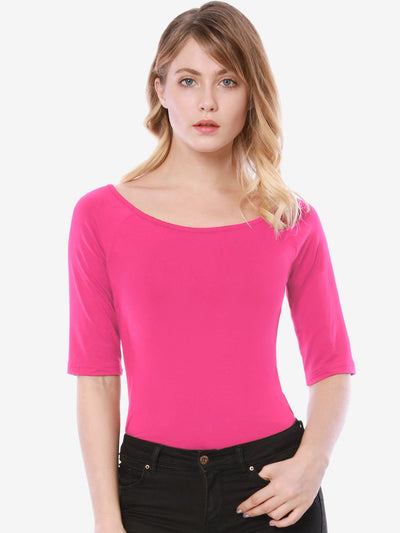 Scoop Neck Half Sleeves Fitted Layering Soft T-Shirt