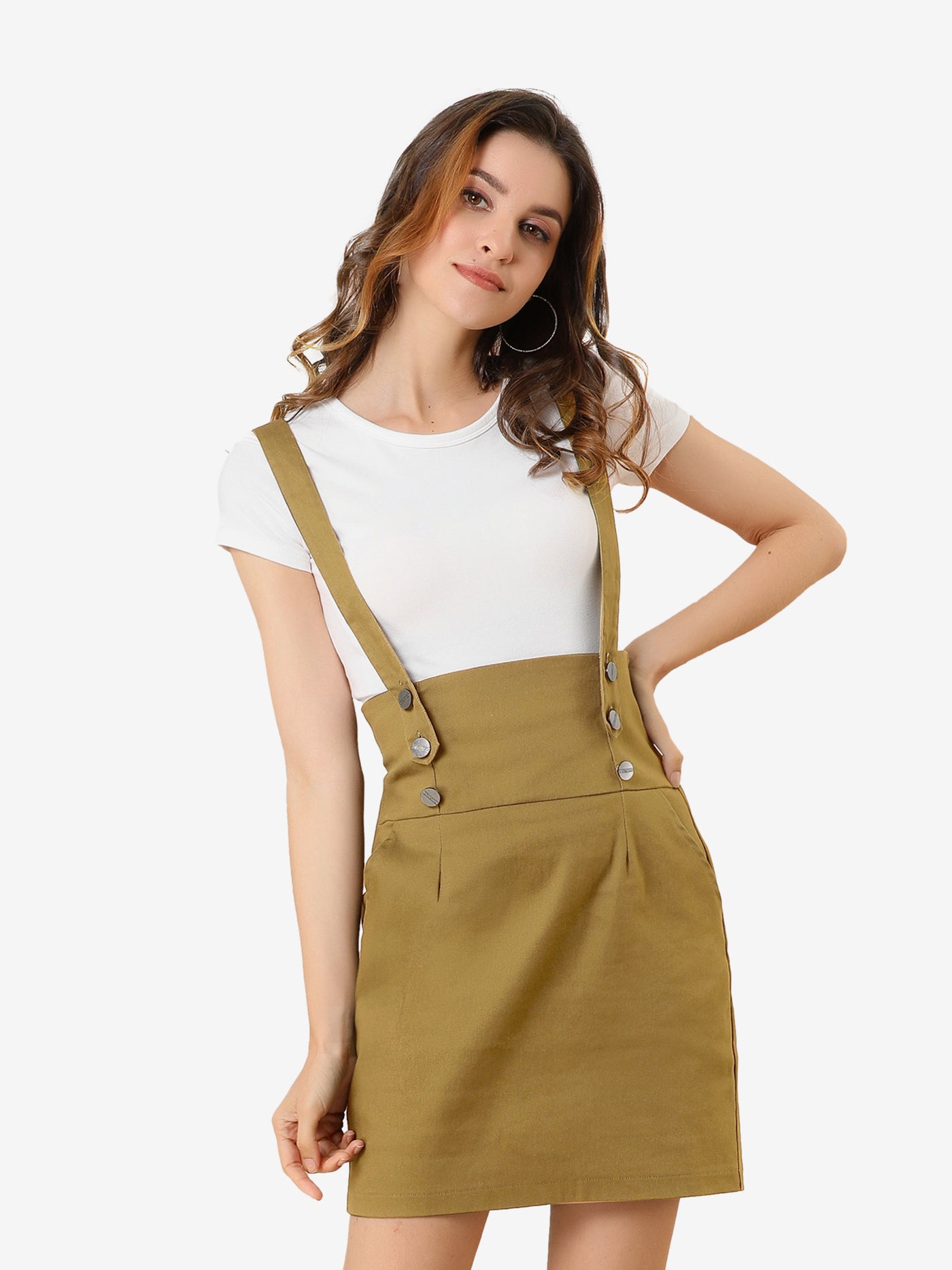 Allegra K High Waist Suspender Adjustable Strap Overalls Short Skirt