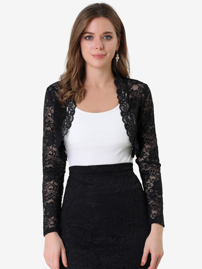 Elegant Sheer Floral Lace Crop Cardigan Bolero Shrug Top