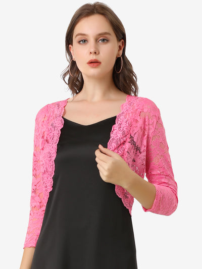 Sheer Floral Elegant 3/4 Sleeve Lace Shrug