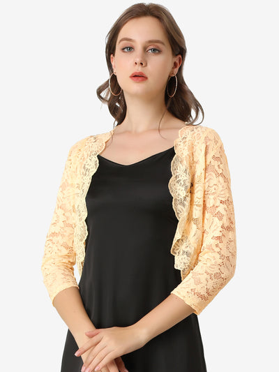 Sheer Floral Elegant 3/4 Sleeve Lace Shrug