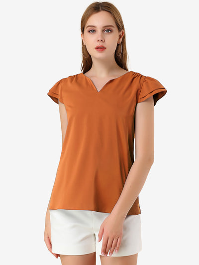 Solid Casual Plain Cap Sleeve Blouse Top