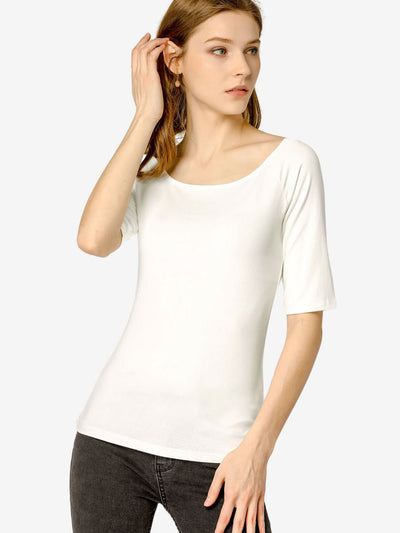 Scoop Neck Half Sleeves Fitted Layering Soft T-Shirt