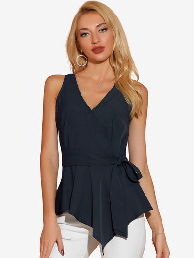 Summer Sleeveless V Neckline Wrap Elegant Tie Waist Top