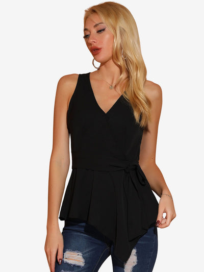 Summer Sleeveless V Neckline Wrap Elegant Tie Waist Top