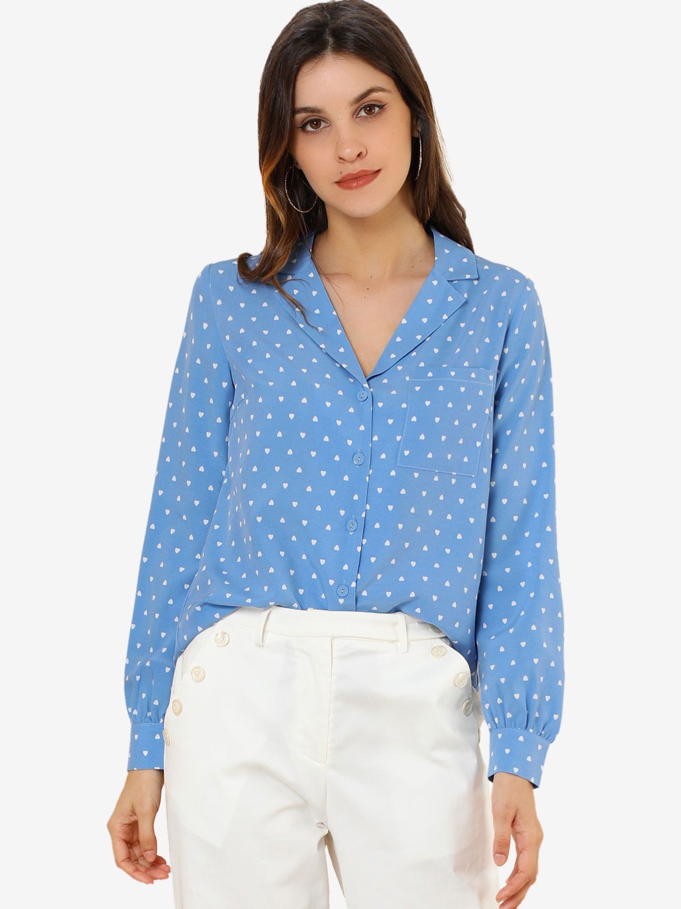 Allegra K 1950s Vintage Long Sleeve Printed Button Down Tops