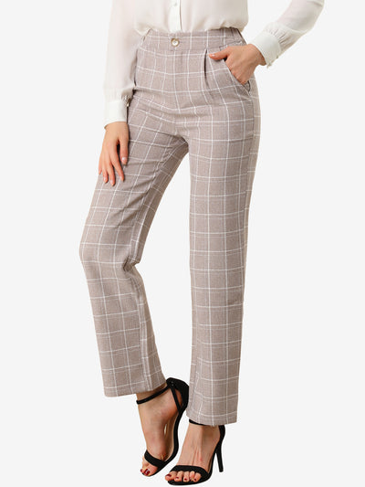 Plaid Pants Elastic Waist Casual Work Office Long Trousers