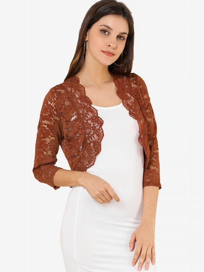 Sheer Floral Elegant 3/4 Sleeve Lace Shrug