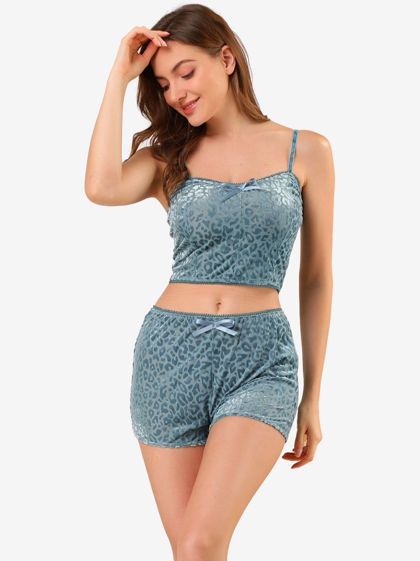 Allegra K Velvet Cami Crop Shorts Pjs Lingerie Camisole Pajama Set