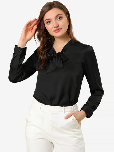 Satin Work Office Blouse Tie Neck Business Casual Top