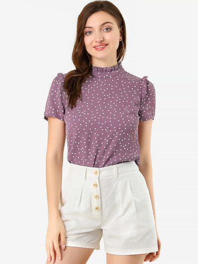 Ruffled Retro Short Sleeve Office Polka Dots Blouse Tops