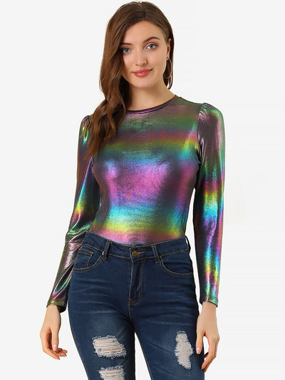 Metallic Glitter Shiny Long Sleeve Sparkly Party Blouse