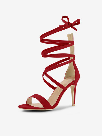 Open Toe Stiletto Heel Lace Up Ankle Strap Sandals