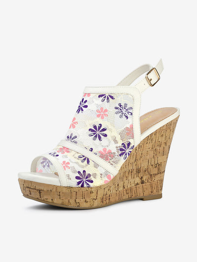 Open Toe Platform Heel Lace Wedge Slingback Sandals