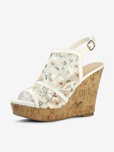 Open Toe Platform Heel Lace Wedge Slingback Sandals