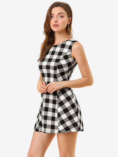 Classic Sleeveless Mini A-Line Fit and Flare Plaid Dress