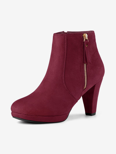 Side Zipper Low Platform Chunky Heel Ankle Booties