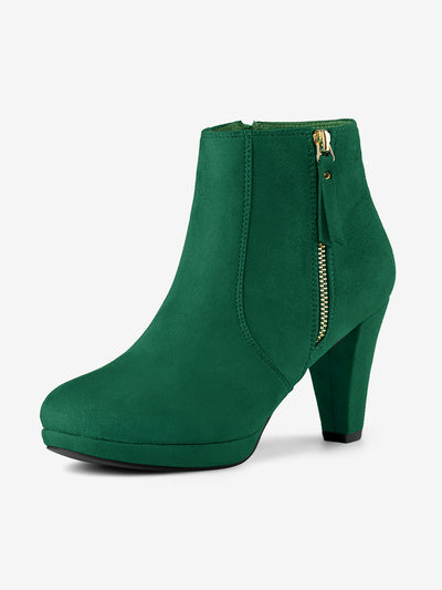 Side Zipper Low Platform Chunky Heel Ankle Booties