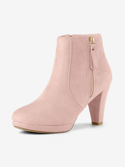 Side Zipper Low Platform Chunky Heel Ankle Booties