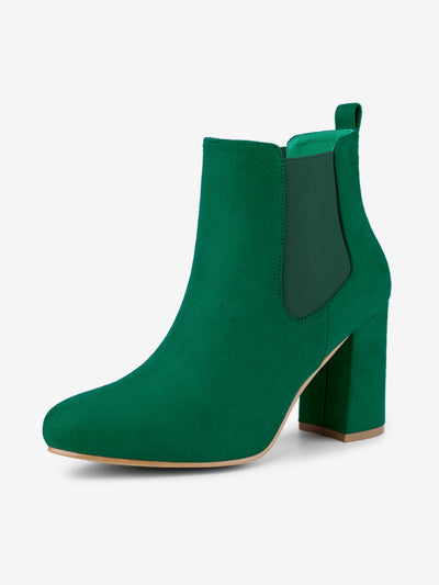 Round Toe Chunky High Heel Ankle Chelsea Boots