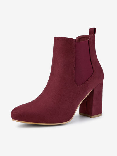 Round Toe Chunky High Heel Ankle Chelsea Boots