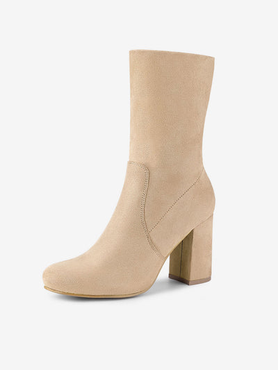 Rounded Toe Block Heel Foldable Ankle Boots