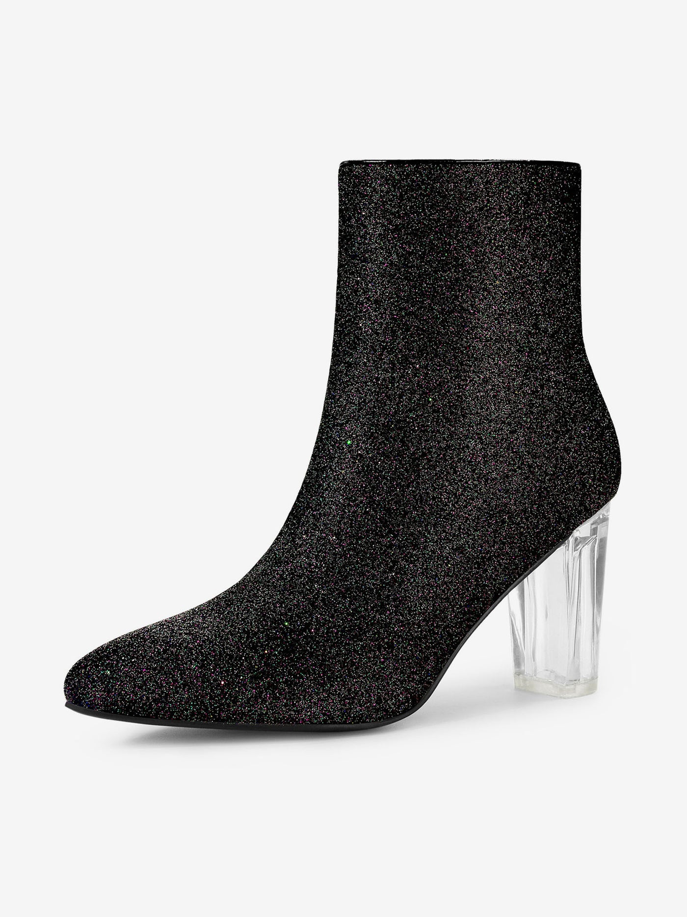 Allegra K Pointed Toe Clear Block Heel Glitter Ankle Boots