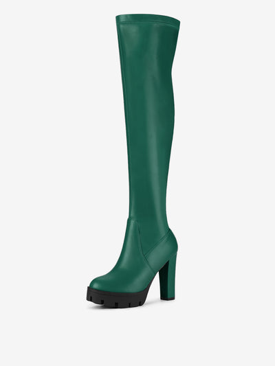 Platform Chunky Heel Over Knee High Side Zipper Boots