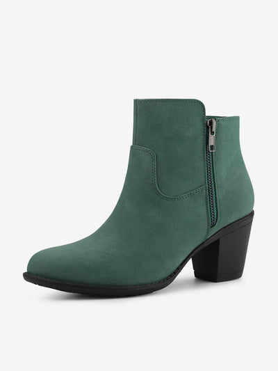 Low Chunky Heel Side Zipper Ankle Booties