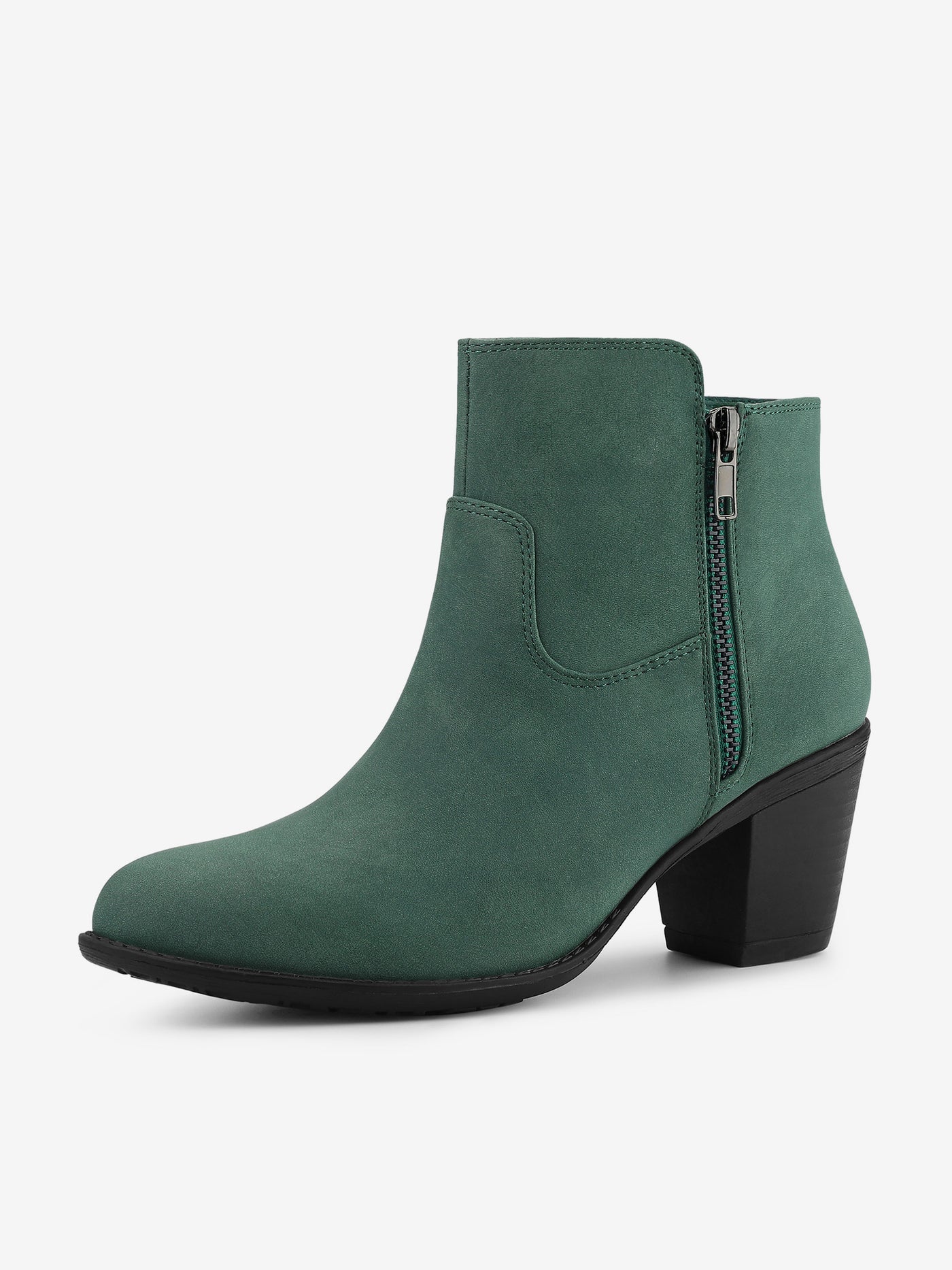 Allegra K Low Chunky Heel Side Zipper Ankle Booties