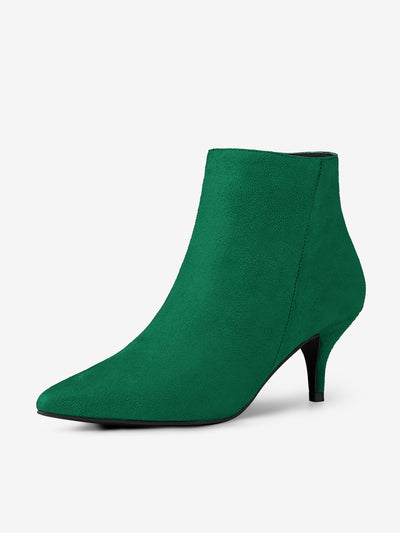 Pointed Toe Zip Stiletto Kitten Heel Ankle Booties