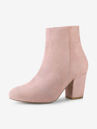 Round Toe Side Zip Chunky Heel Ankle Boots