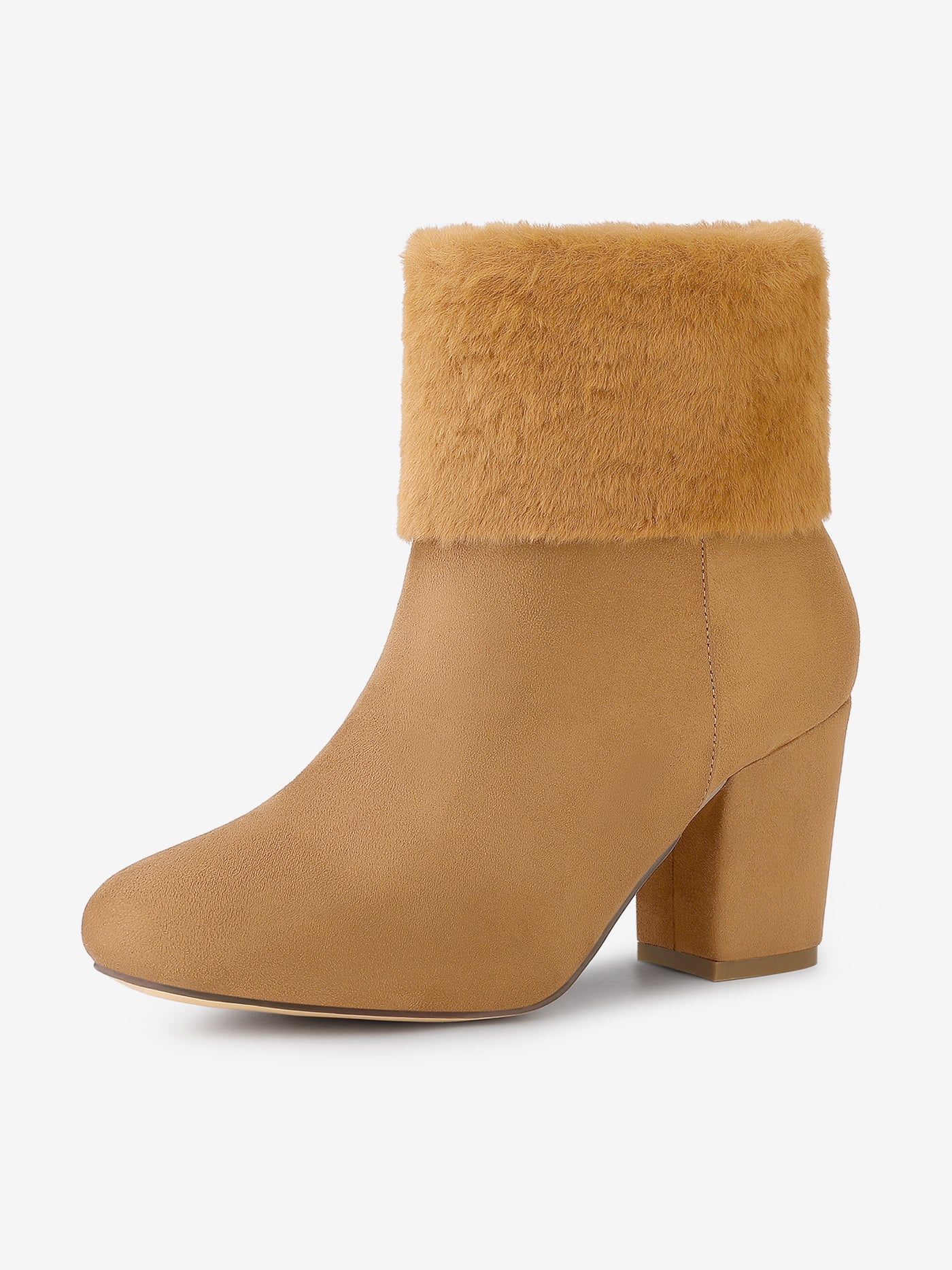 Allegra K Christmas Faux Fur Chunky Heel Ankle Boots