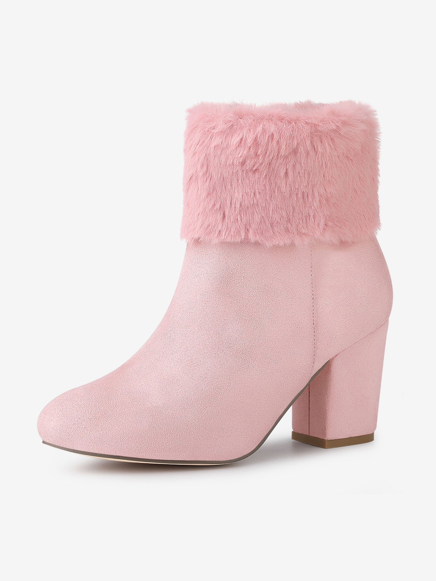 Allegra K Christmas Faux Fur Chunky Heel Ankle Boots