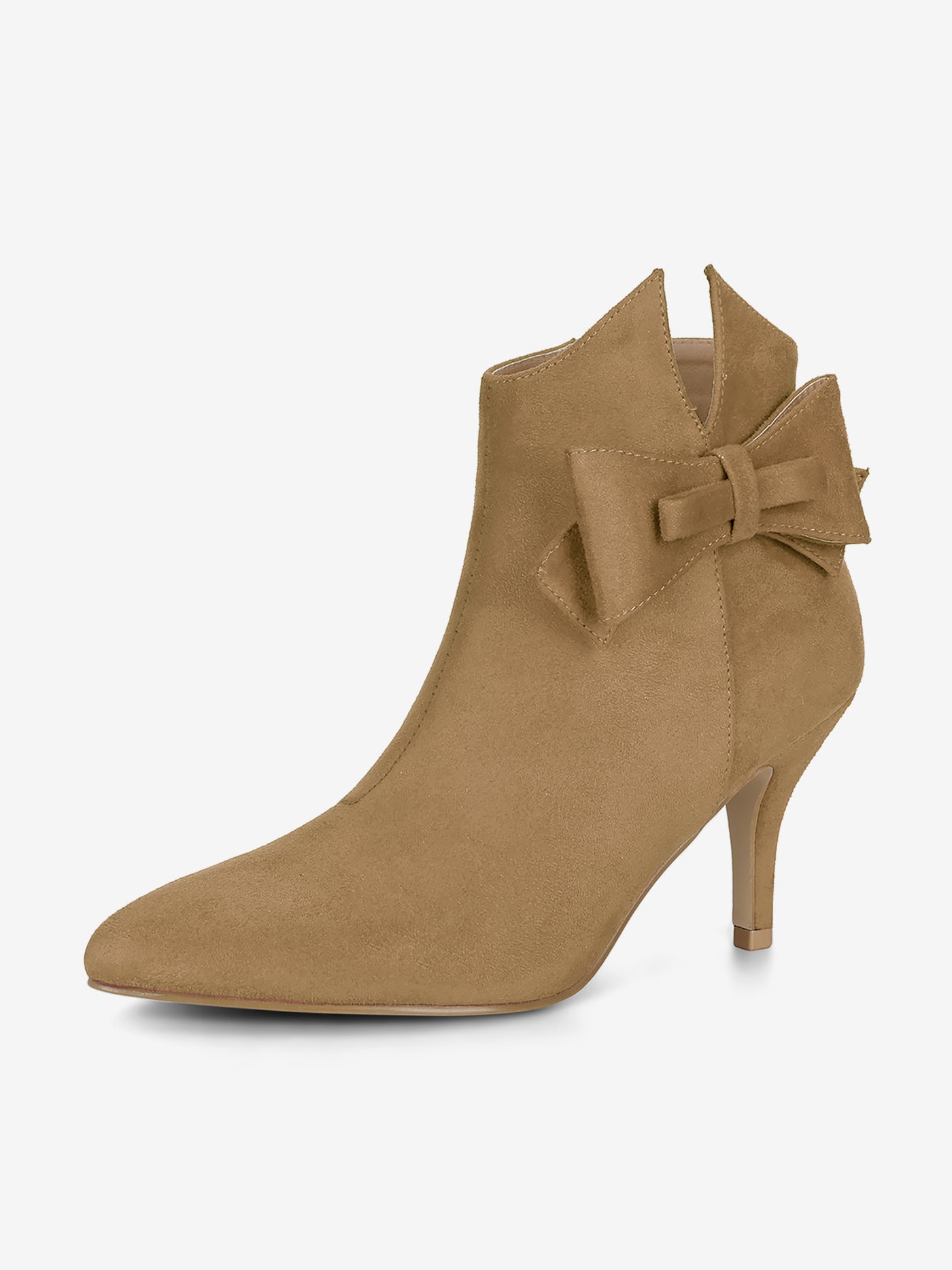 Allegra K Point Toe Bow Stiletto Heel Ankle Boots