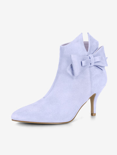 Point Toe Bow Stiletto Heel Ankle Boots