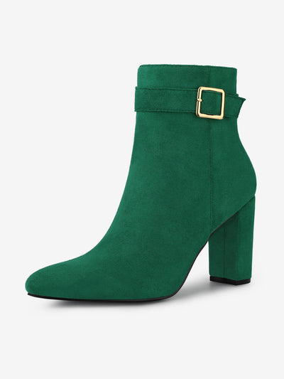 Pointed Toe Buckle Decor Heel Ankle Booties