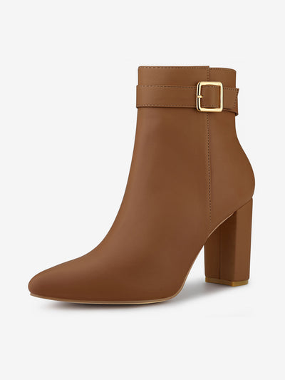 Pointed Toe Buckle Decor Heel Ankle Booties