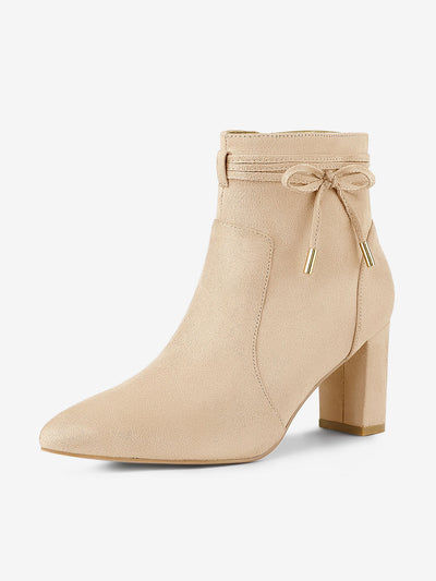 Pointed Toe Block Heel Zipper Ankle Boots