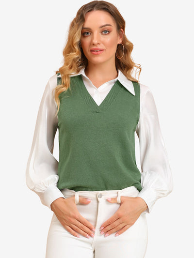 Allegra K V Neck Vest Sleeveless Pullover Knit Sweater Top