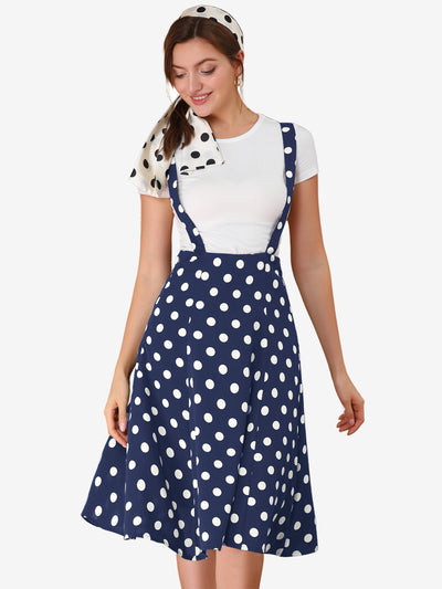 Vintage Suspender 1950s Polka Dots Flowy Midi Skirt