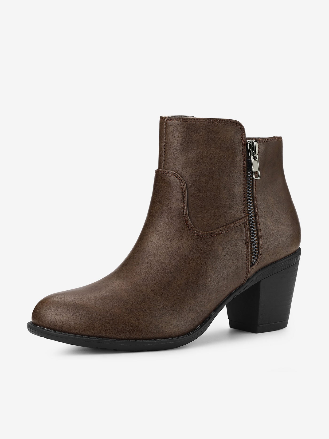 Allegra K Low Chunky Heel Side Zipper Ankle Booties