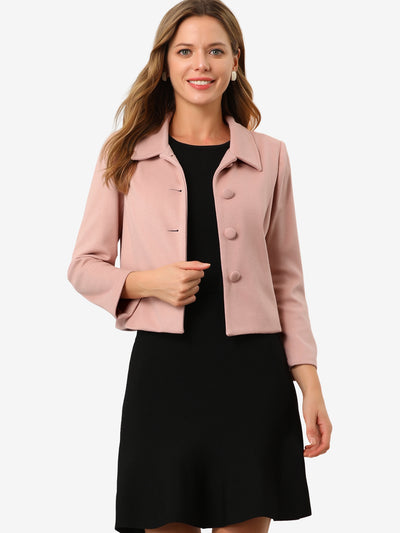 Pointed Collar Single Breasted Slant Pocket Cropped Pea Coat