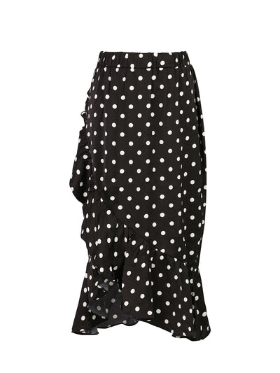 Midi High Waist Polka Dots Ruffle Asymmetrical Skirt