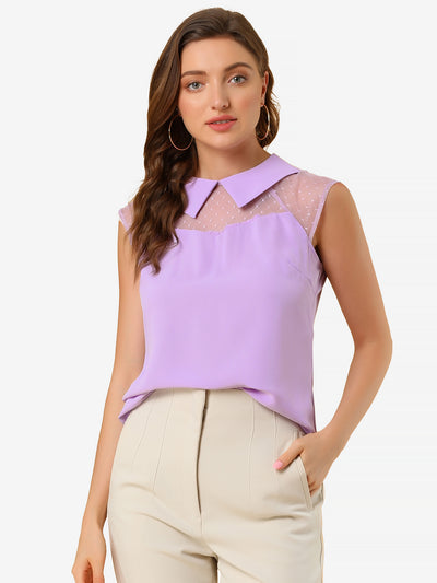 Mesh Semi Sheer Work Office Top Peter Pan Collar Shirt